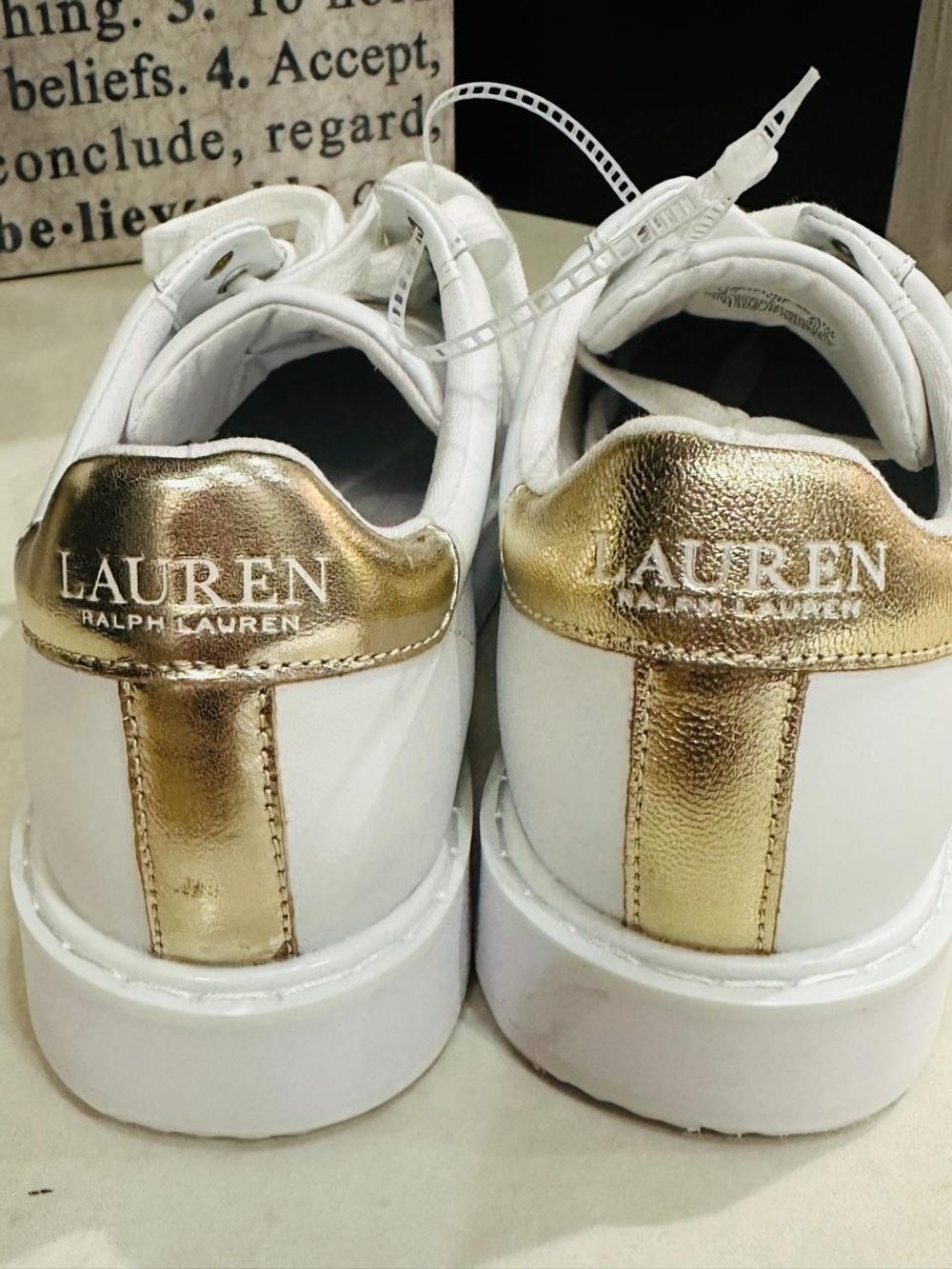 Lauren Ralph Lauren White Sneakers with Gold Accents - Picture 3 of 9